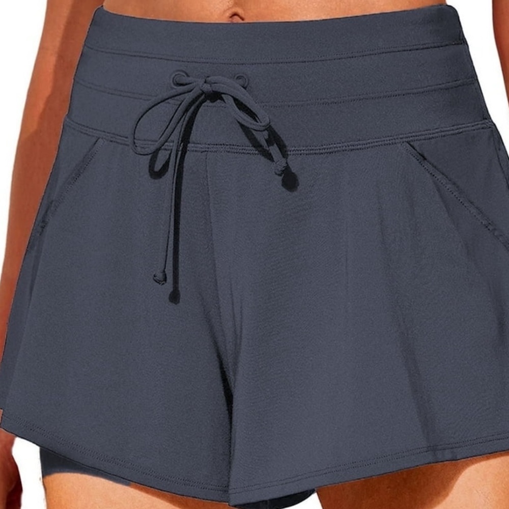Shewin Sport Swim Workout Dark Gray Shorts Tummy Control for Women